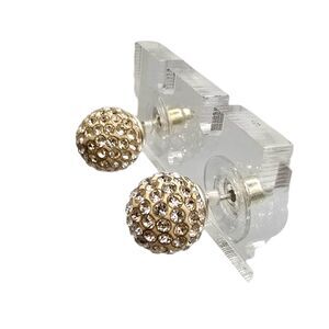 Pierced Earrings Ball Shaped Rhinestones Stainless Steel Marked Studs Sparkly